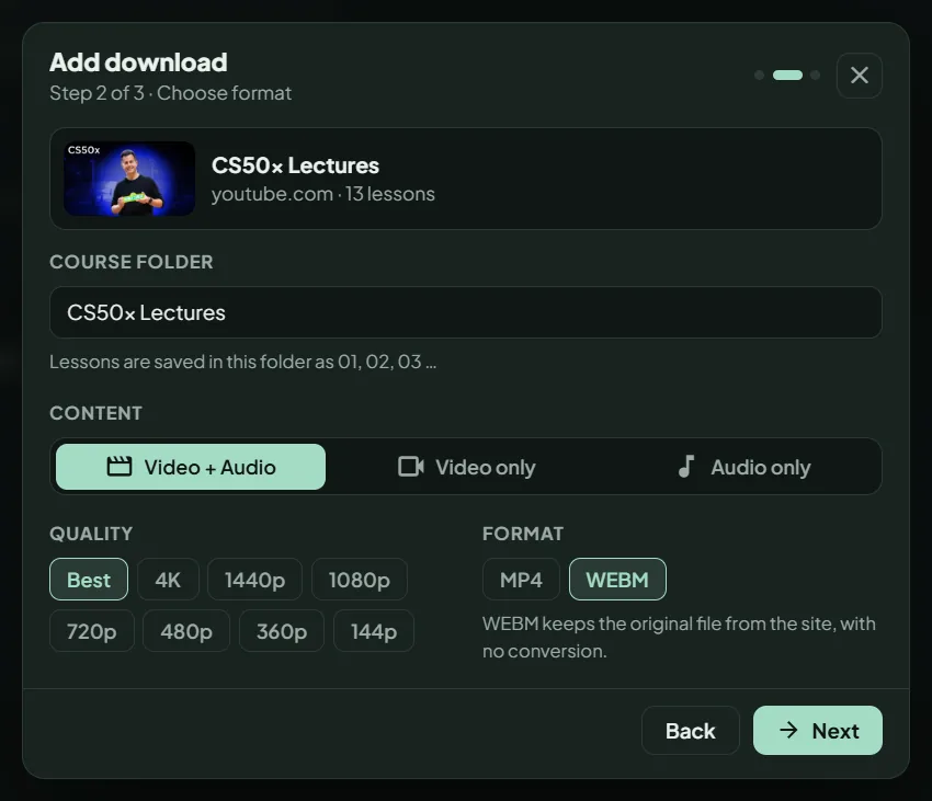 Add download step 2 with the course folder name box